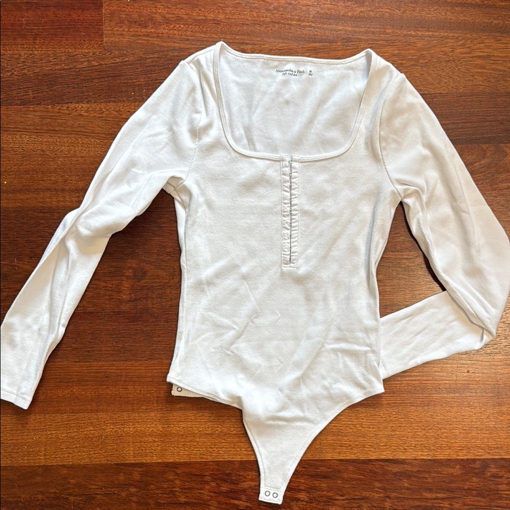 Abercrombie & Fitch Cream Long Sleeve Fitted Bodysuit